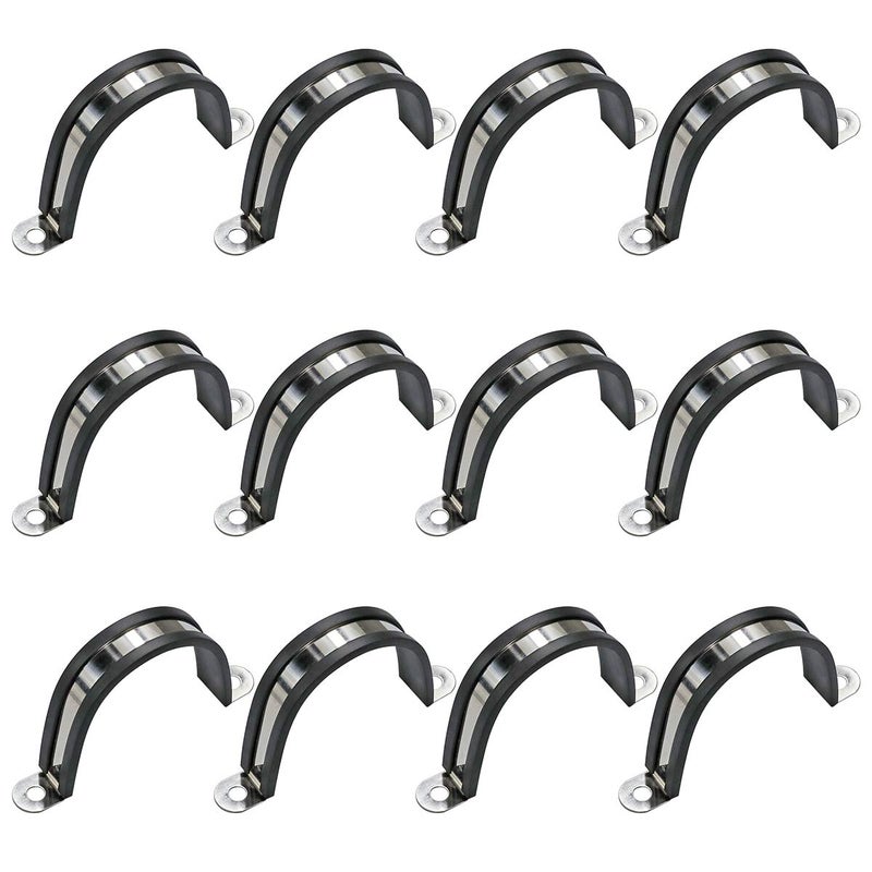 AKIHISA 12 Pcs 100mm Rubber Pipe Strap 304 stainless steel Rubber Cushioned Cable Clamp, 2 hole u-tube strap clamp for Tube, Pipe or Wire Cord Installation - Image 1